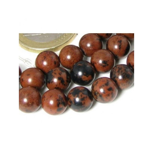 Fil de 84 perles rondes 4mm 4 mm en obsidienne rouge acajou mahogany - Photo n°3