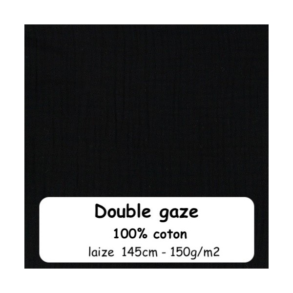 Tissus Double Gaze De Coton Uni Noir - Vendu Au Mètre - Photo n°1
