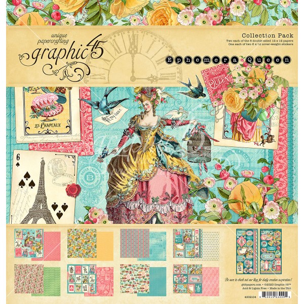 Papier scrapbooking Graphic 45 - Ephemera Queen - 16 feuilles + stickers - Photo n°1