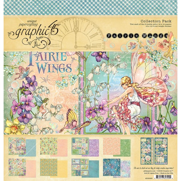 Papier scrapbooking Graphic 45 - Fairie Wings - 16 feuilles + stickers - Photo n°1