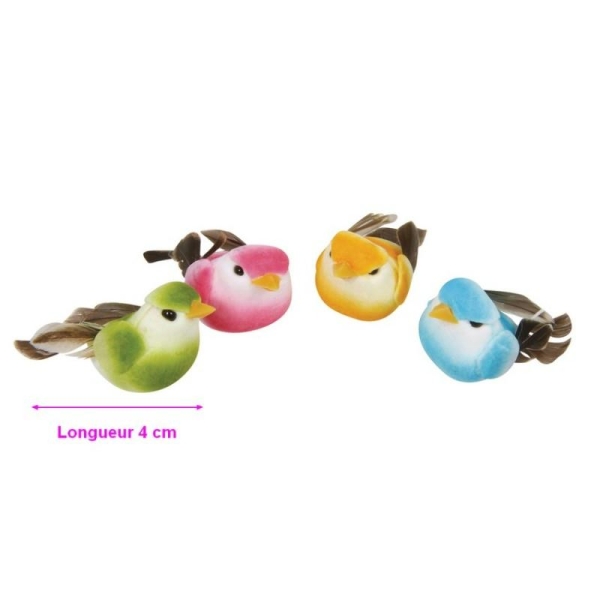 Lot de 4 petits oiseaux décoratifs coloris assortis de 4 cm de long, à éparpill - Photo n°1