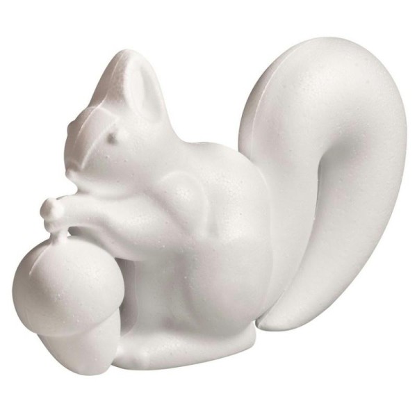 Ecureuil avec son gland en polystyrène blanc, Hauteur 10,5cm x Longueur 18cm, à custom - Photo n°1