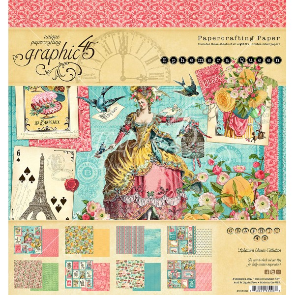 Papier scrapbooking Graphic 45 - Ephemera Queen - 24 feuilles - 20x20 - Photo n°1