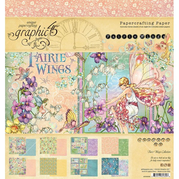 Papier scrapbooking Graphic 45 - Fairie Wings - 24 feuilles - 20x20 - Photo n°1