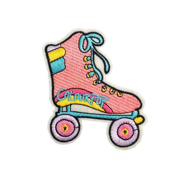 Ecusson brodé patin à roulettes, applique roller skate, patch à coudre 10 cm - Photo n°1