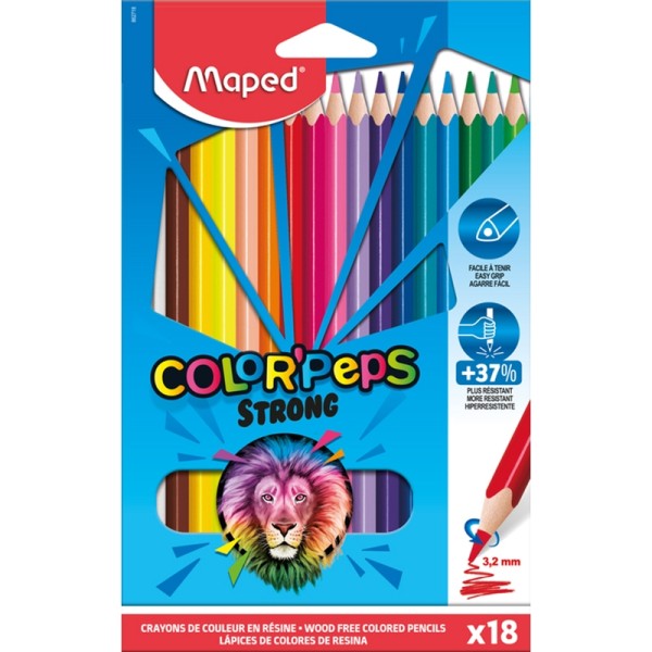 Crayon de couleur COLOR'PEPS STRONG, étui carton de 18 - Photo n°1
