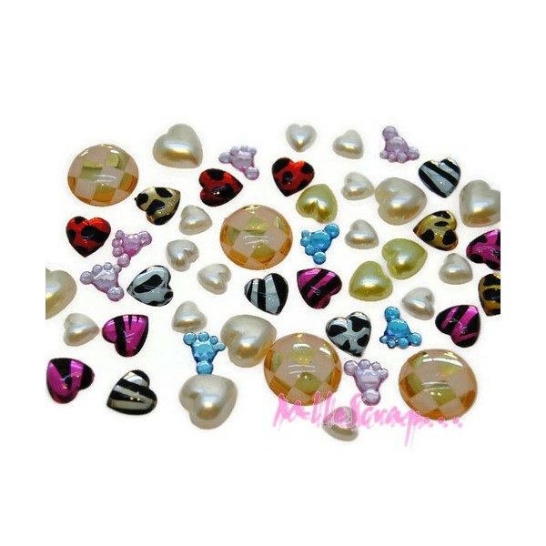 Cabochons strass, demi-perles à coller - 60 pièces - Photo n°1