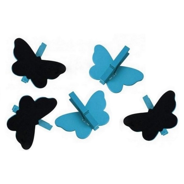 Gros lot de 30 petits Papillons Ardoise sur pince en bois turquoise, 4x2,5 cm, marque places - Photo n°1