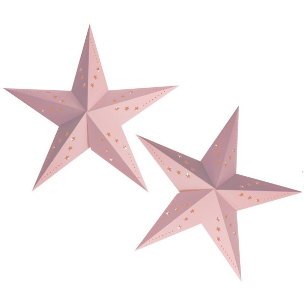 Lot de 2 grandes Lanternes étoile Rose pastel, dim. 60 cm, suspension en carton - Photo n°1