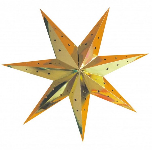 Grande Lanterne étoile Doré, dim. 70 cm, suspension festive Or en carton perforé - Photo n°1