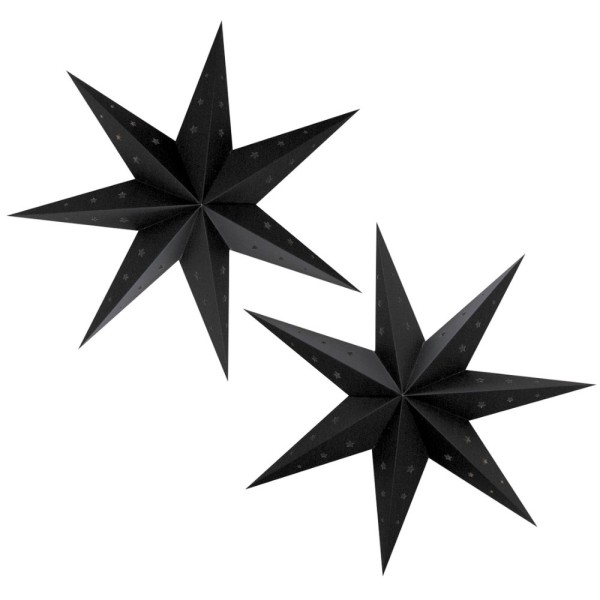 Lot de 2 grandes Lanternes étoiles Noires, dim. 70 cm, suspensions festives en carton perforé - Photo n°1