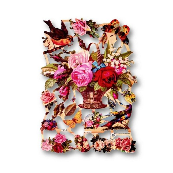 Images de poésie Corbeille de Fleurs, Oiseaux et papillons, lot de 3 feuilles 24 x 17cm - Photo n°1