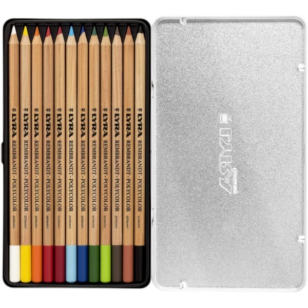 Lot de 12 Crayons de couleurs assorties Lyra Polycolor pencils Rembrandt pour Artistes, boite en Mét - Photo n°1