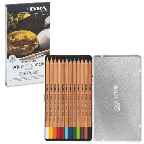 Lot de 12 Crayons de couleurs assortie Lyra Aquarell Pencils Rembrandt pour Artistes, boite en Métal - Photo n°1