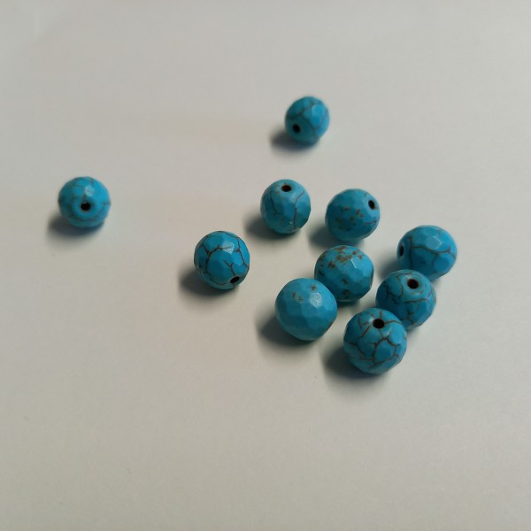 Dix perles bleu effet marbre, 1 cm - Photo n°1