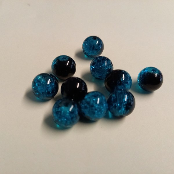Dix perles bleu/noire transparente 1 cm - Photo n°1