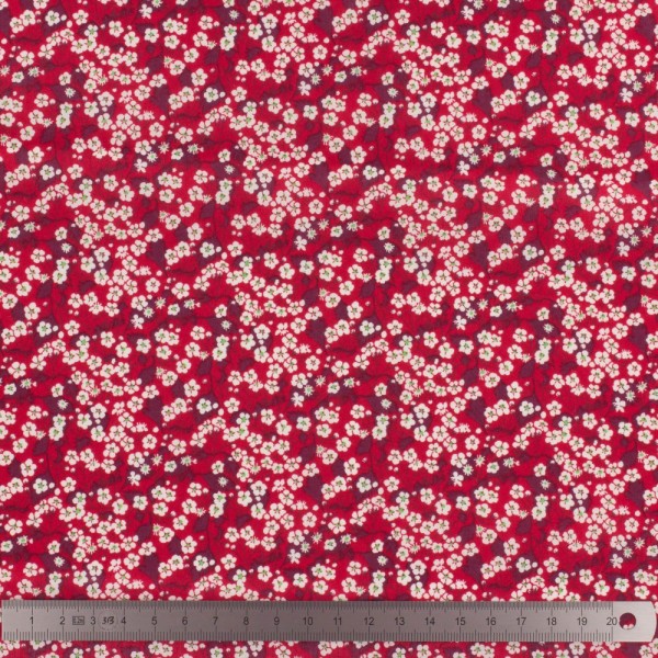 Tissu Liberty of london - mitsi valeria - fleur blanc / rouge - coton - 10cm / laize - Photo n°1