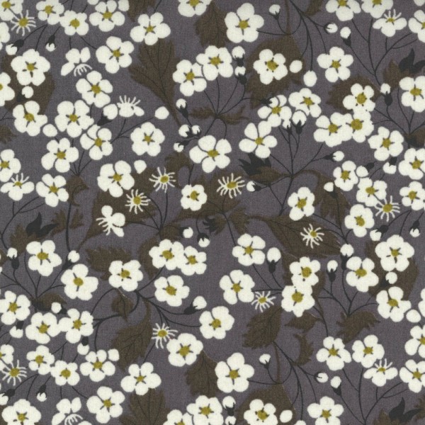 Tissu Liberty of london - mitsi - fleur blanc et gris - coton - 10cm / laize - Photo n°1