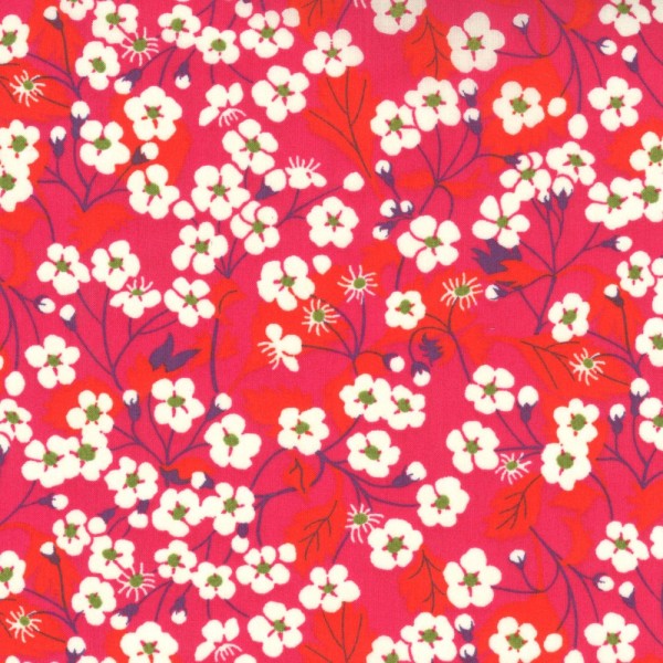 Tissu Liberty of london - mitsi - fleur blanc et rose fushia / rouge - coton - 10cm / laize - Photo n°1