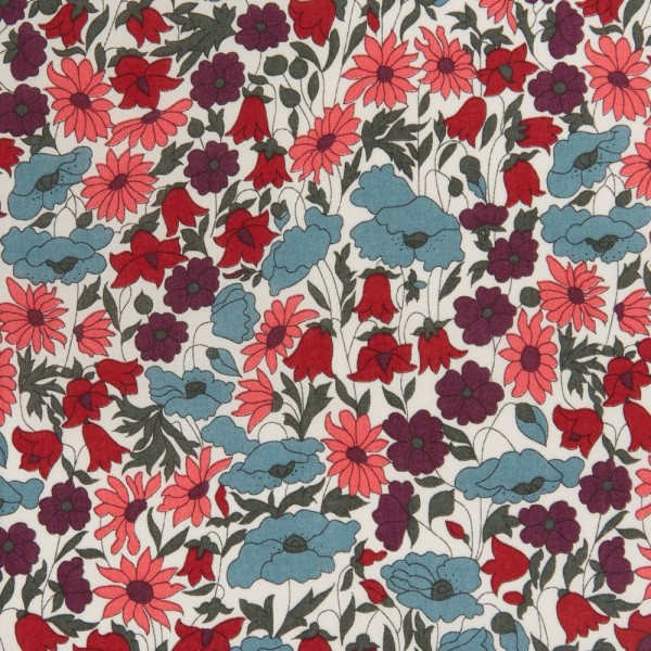 Tissu Liberty of london - poppy daisy - fleur bleu / rose / violet - coton - 10cm / laize - Photo n°1