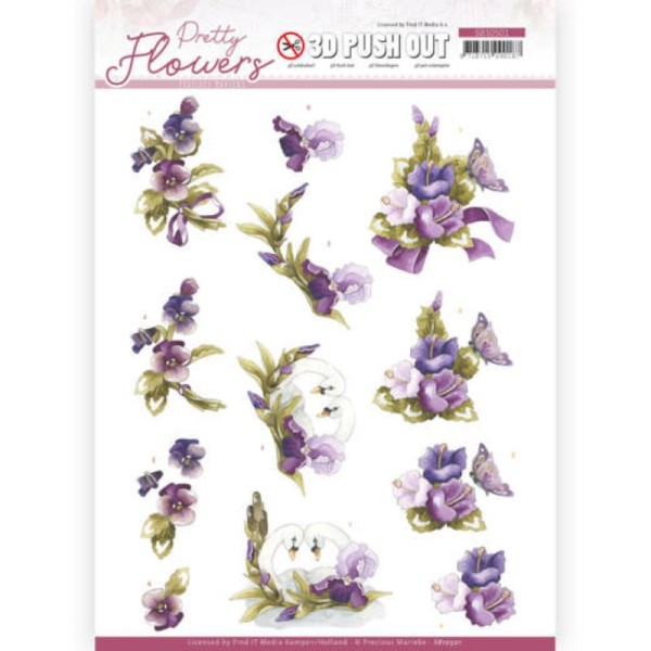 Carte 3D prédéc. - SB10501 - Pretty flowers - Fleurs et cygnes - Photo n°1
