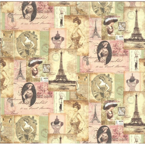 4 Serviettes en papier Madame à Paris Format Lunch Decoupage Decopatch 13307140 Ambiente - Photo n°2