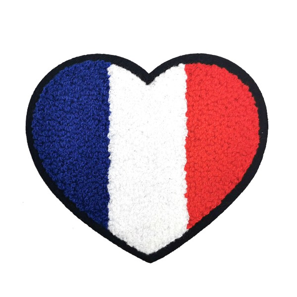 Ecusson drapeau France en forme de coeur, écusson coeur en fil bouclette 11 cm - Photo n°1