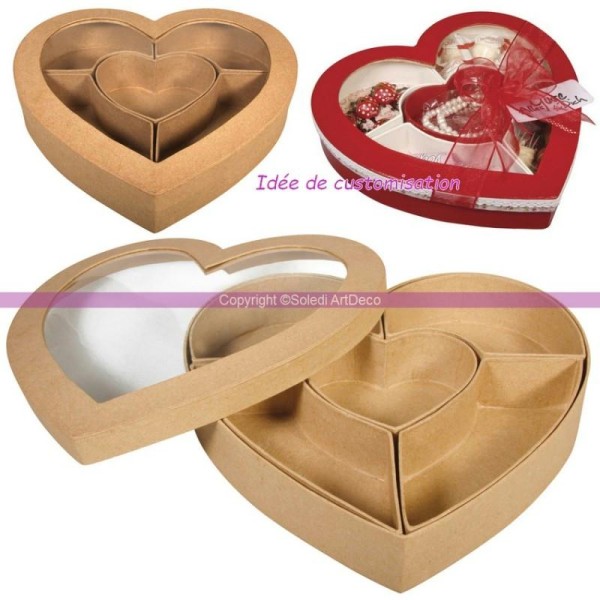 Coffret Coeur à rangement en carton recyclé avec 5 compartiments, Boite avec fenê - Photo n°1