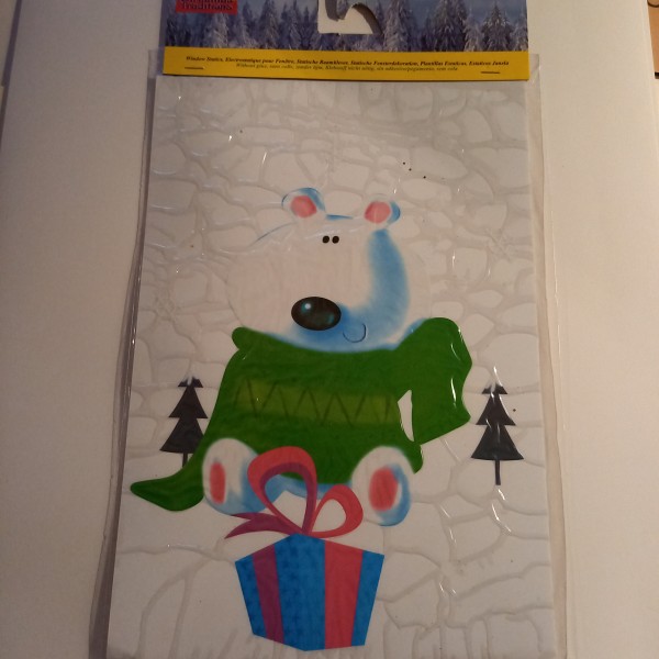 Vitrophanie de noel , le bonhomme de neige  et son cadeau - Photo n°1
