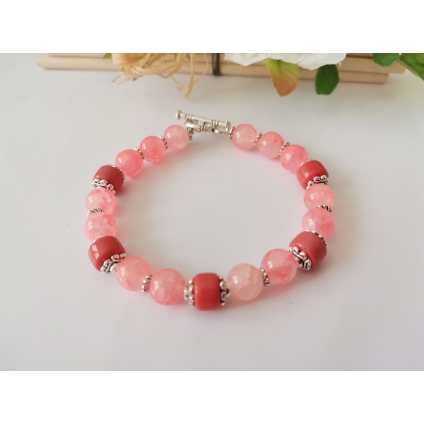 Kit bracelet perles en verre craquelé et colonne corail - Photo n°1