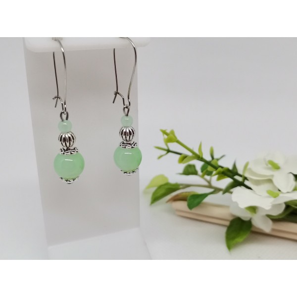 Kit de boucles d'oreilles perles imitation jade vert clair - Photo n°1