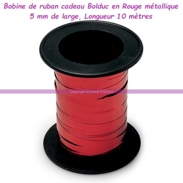 Bobine de ruban cadeau Bolduc en Rouge métallique de 5mm de large, Longueur 10mètres - Photo n°1