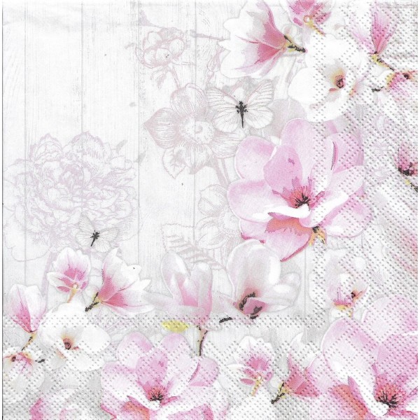 4 Serviettes en papier Jardin Fleurs Magnolia Format Lunch Decoupage Decopatch 13312705 Ambiente - Photo n°2