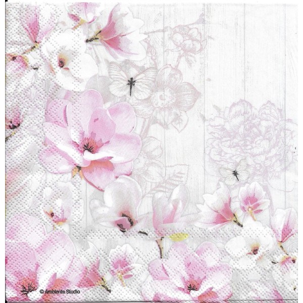 4 Serviettes en papier Jardin Fleurs Magnolia Format Lunch Decoupage Decopatch 13312705 Ambiente - Photo n°1
