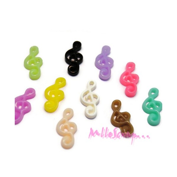 Cabochons petites clés de sol musique résine multicolore - 10 pièces - Photo n°1