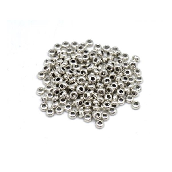 50 Mini Perles Rondelle Argenté Pour Cordon Cuir 1,5mm - Photo n°3