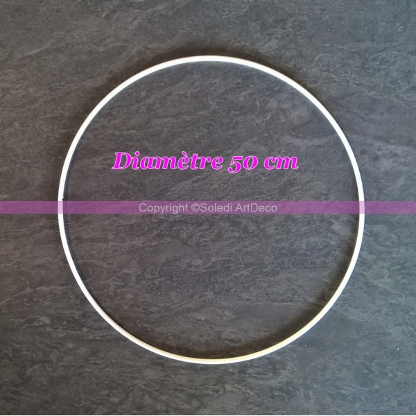 Grand Cercle métallique blanc diam. 50 cm pour abat-jour, Anneau epoxy blanc Attrape rêves - Photo n°3