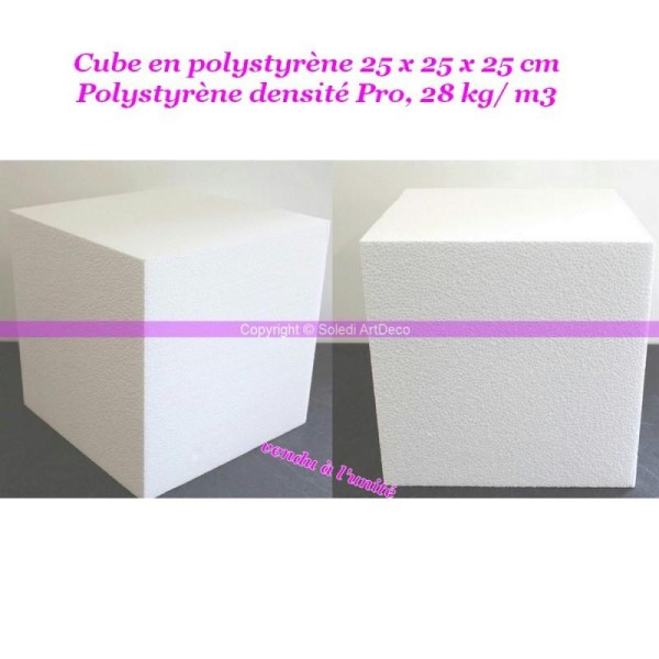 Cube en polystyrène 25 x 25 x 25 cm, Polystyrène densité Pro, 28 kg/ m3 - Photo n°1