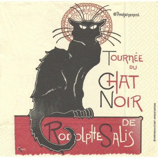 4 Serviettes en papier Tournée du chat noir R. Salis Format Lunch Decoupage Editions Clouet 16011 - Photo n°1