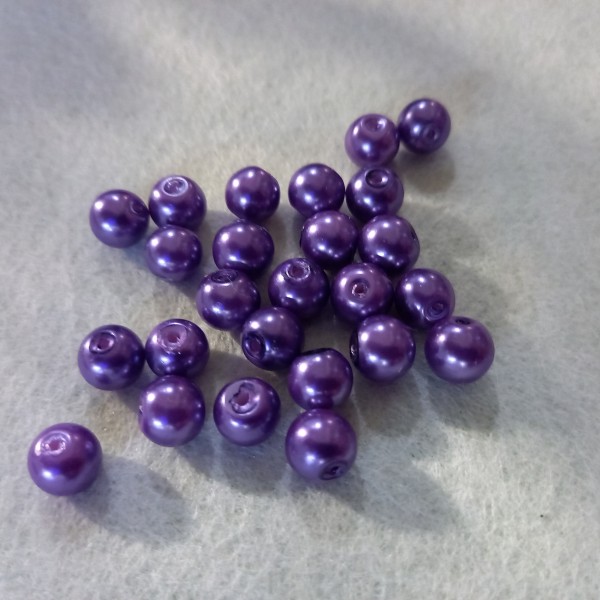 Vingt cinq perles violet nacré en résine, 5mm - Photo n°1
