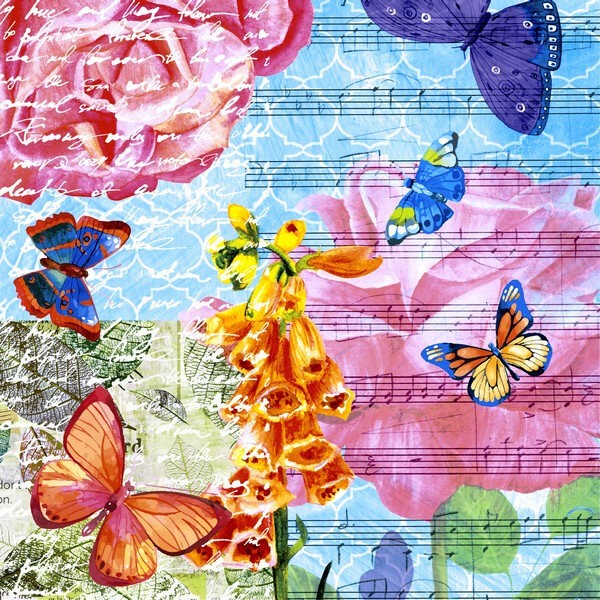 4 serviettes en papier découpage collage 33 cm JARDIN MUSICALE - Photo n°1