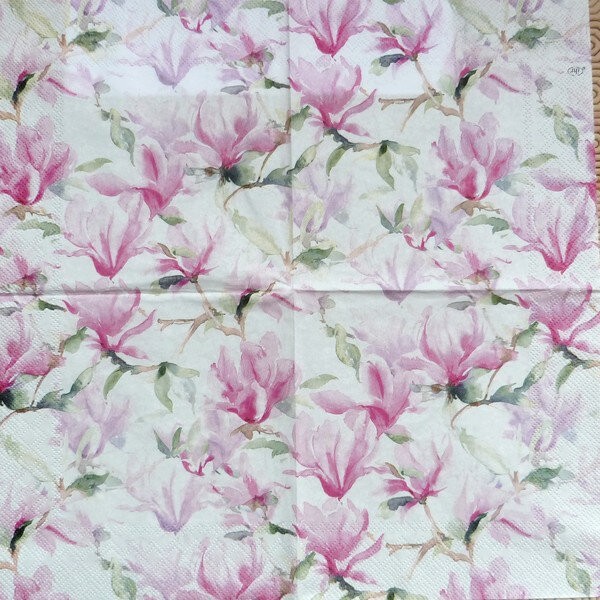 4 serviettes en papier découpage collage 33 cm MAGNOLIAS POESIE  F 6050 - Photo n°2