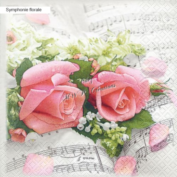 Serviette en papier 33x33 cm par lot de 5 - « Symphonie florale » - Photo n°1