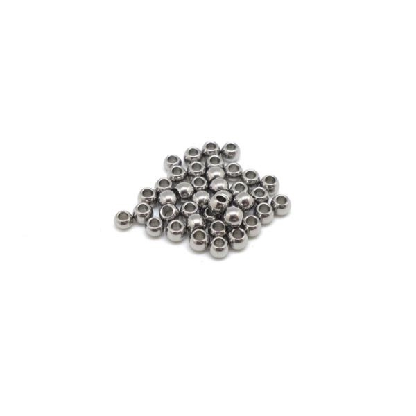 R-50 Petites Perles Ronde En Acier Inoxydable Argenté 2,5mm - Photo n°3