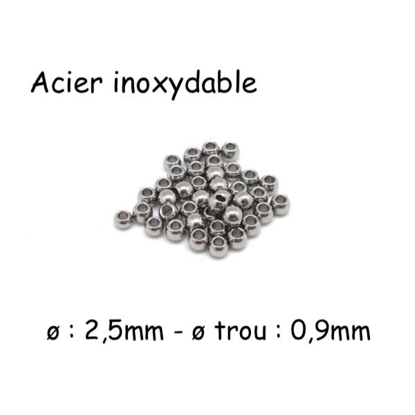 R-50 Petites Perles Ronde En Acier Inoxydable Argenté 2,5mm - Photo n°1