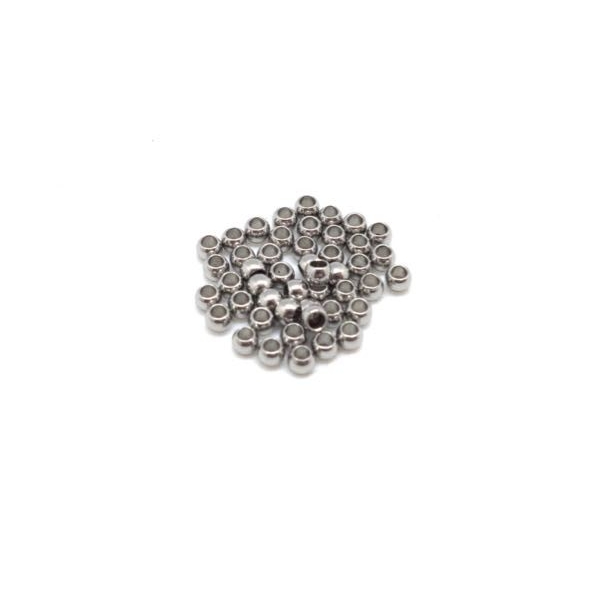 R-50 Mini Perles Ronde En Acier Inoxydable Argenté 2mm - Photo n°3