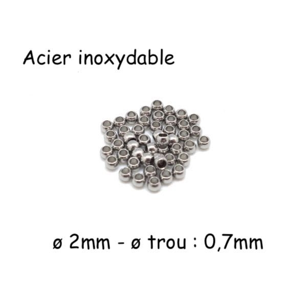 R-50 Mini Perles Ronde En Acier Inoxydable Argenté 2mm - Photo n°1