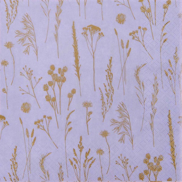 Serviettes en papier - Motif floral Lilas et Doré - 33 x 33 cm - 20 pcs - Photo n°2