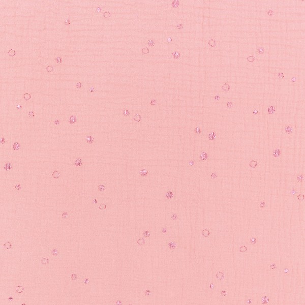 Tissu Gaze de coton Transformation Rico Design - Saumon à pois hot foil - Vendu par 10 cm - Photo n°1