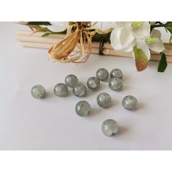 Perles en verre peint craquelé 8 mm grise x 20 - Photo n°1